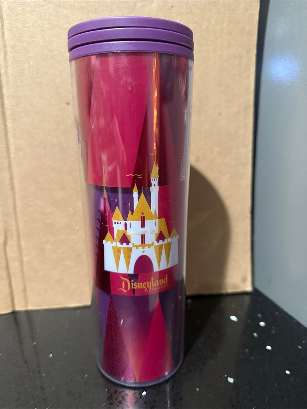 Disney Purple and Red Castle Travel Tumbler with Gold Accent
